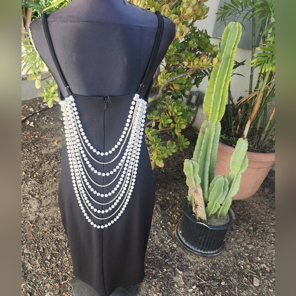 Gorgeous Pearl & Rhinestone Embellished Midi Dress - Black!! - Picture 3 of 5